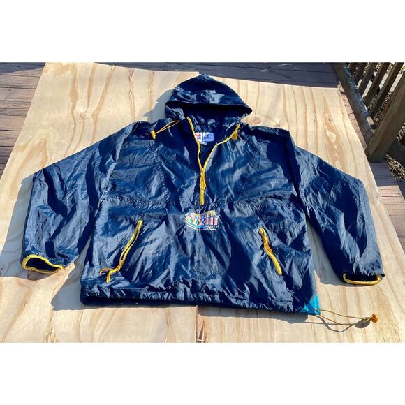 VTG‎ 1999 Super Bowl XXXIII Miami Windbreaker Jacket Men's Blue Sz L Pre-Owned - Picture 1 of 10